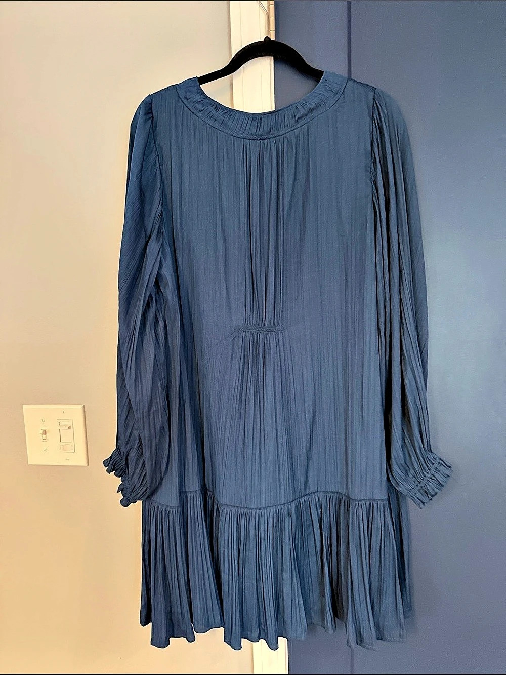 Anthropologie Pleated Mini Dress in Blue Size Large Like New - Picture 2 of 5